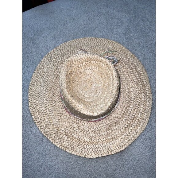 Vintage CAPPELLI  Wide Brim Straw Paper Woven Hat with Sequin Fish Detail - Picture 5 of 10
